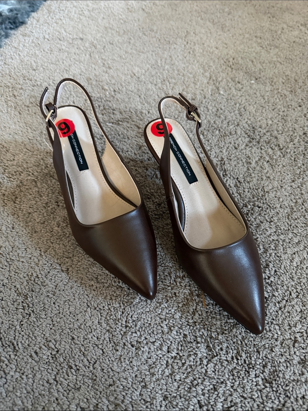 French Connection Brown Pointed Toe Slingback Heels